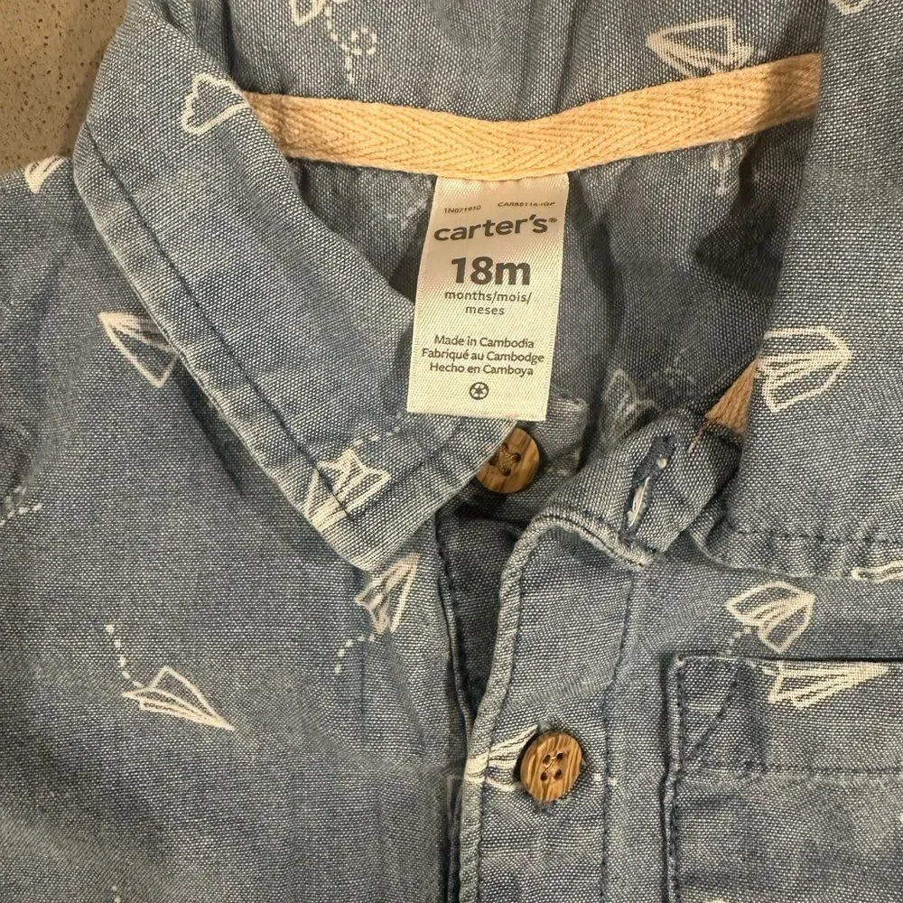 Carters Jean look baby boy short sleeve romper size 18 months